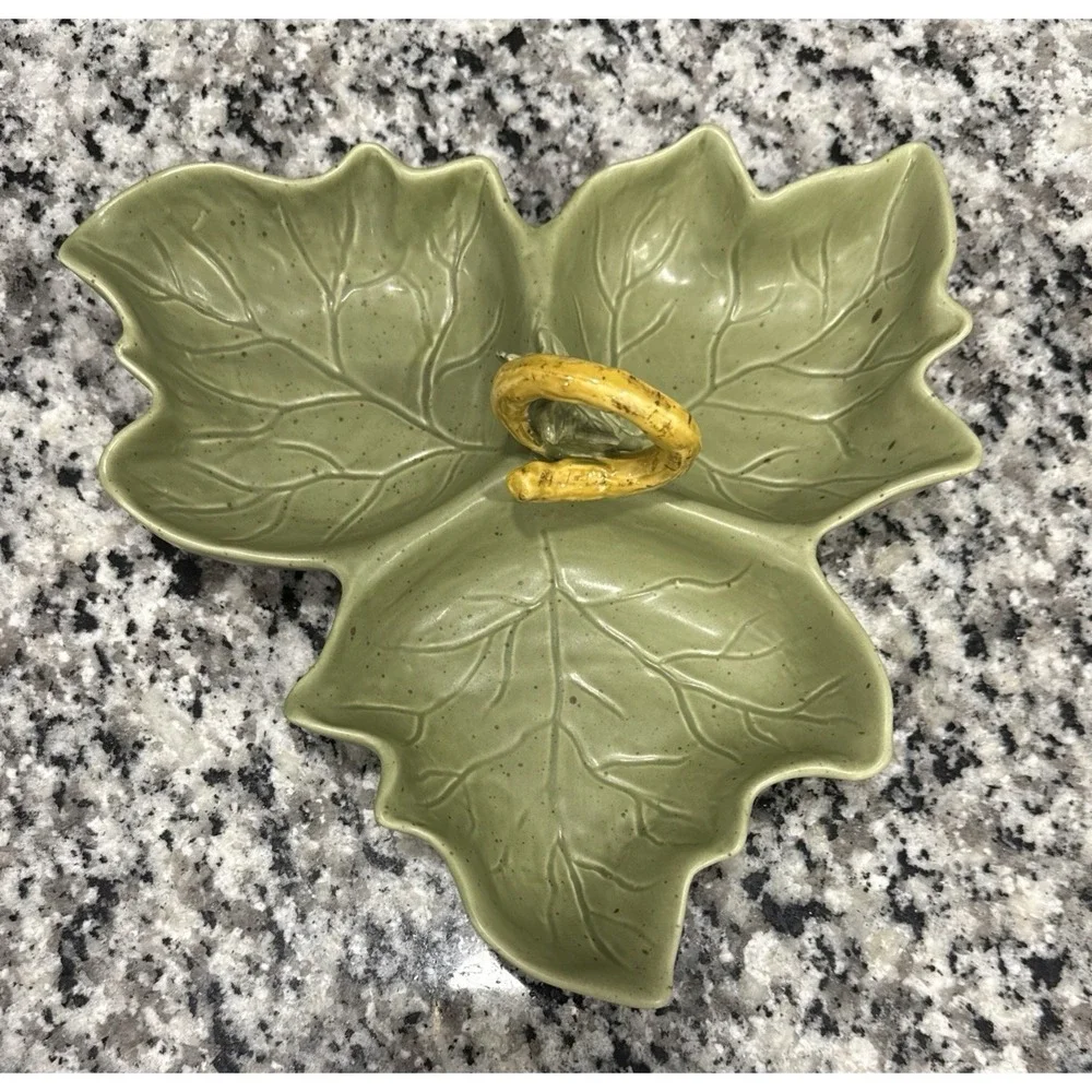 Williams-Sonoma Barbara Eigen Harvest Pumpkin 3 Leaf Relish Dish Olive Green